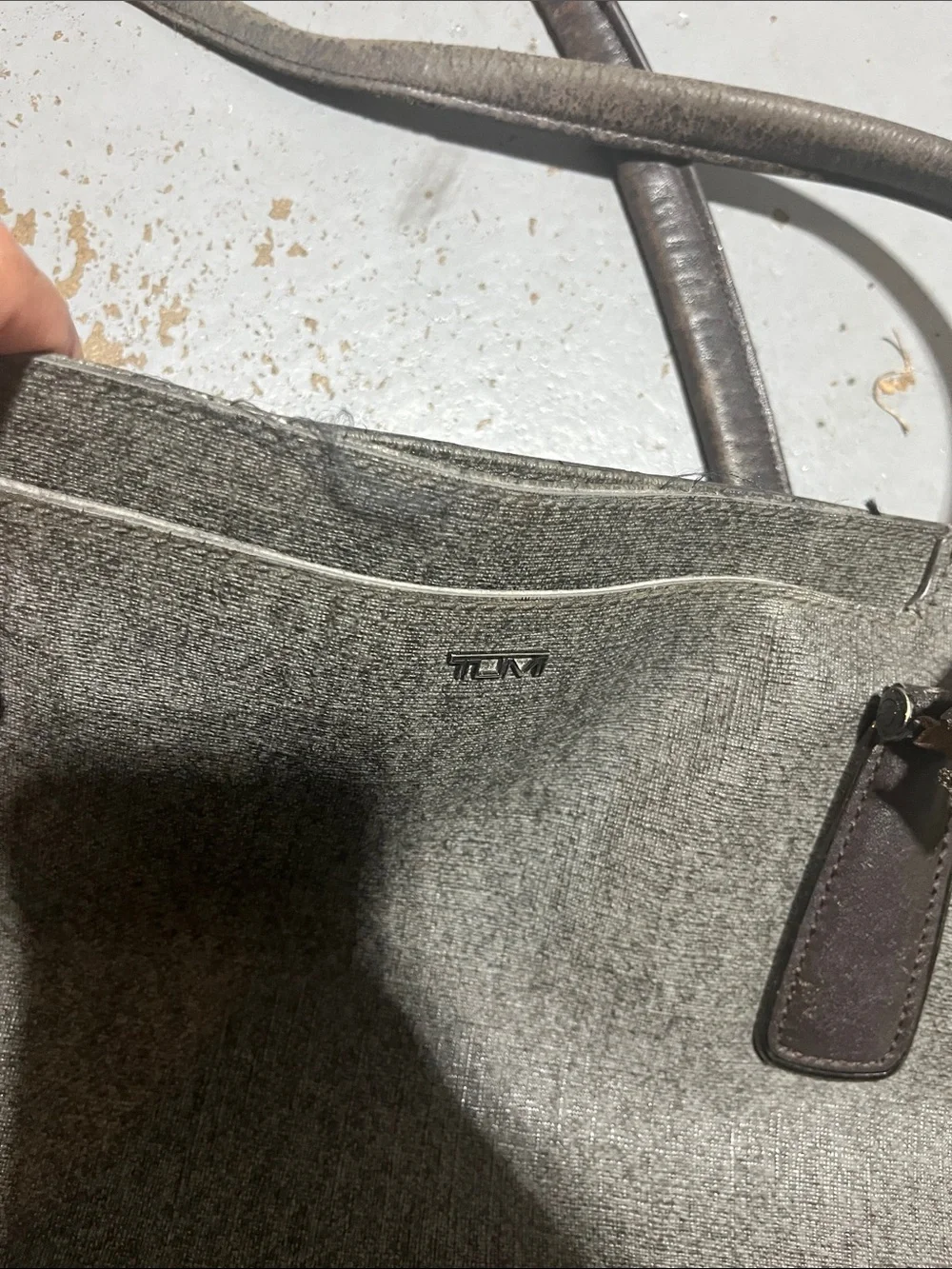TUMI Tote Bag in Dark Gray with Leather Trim